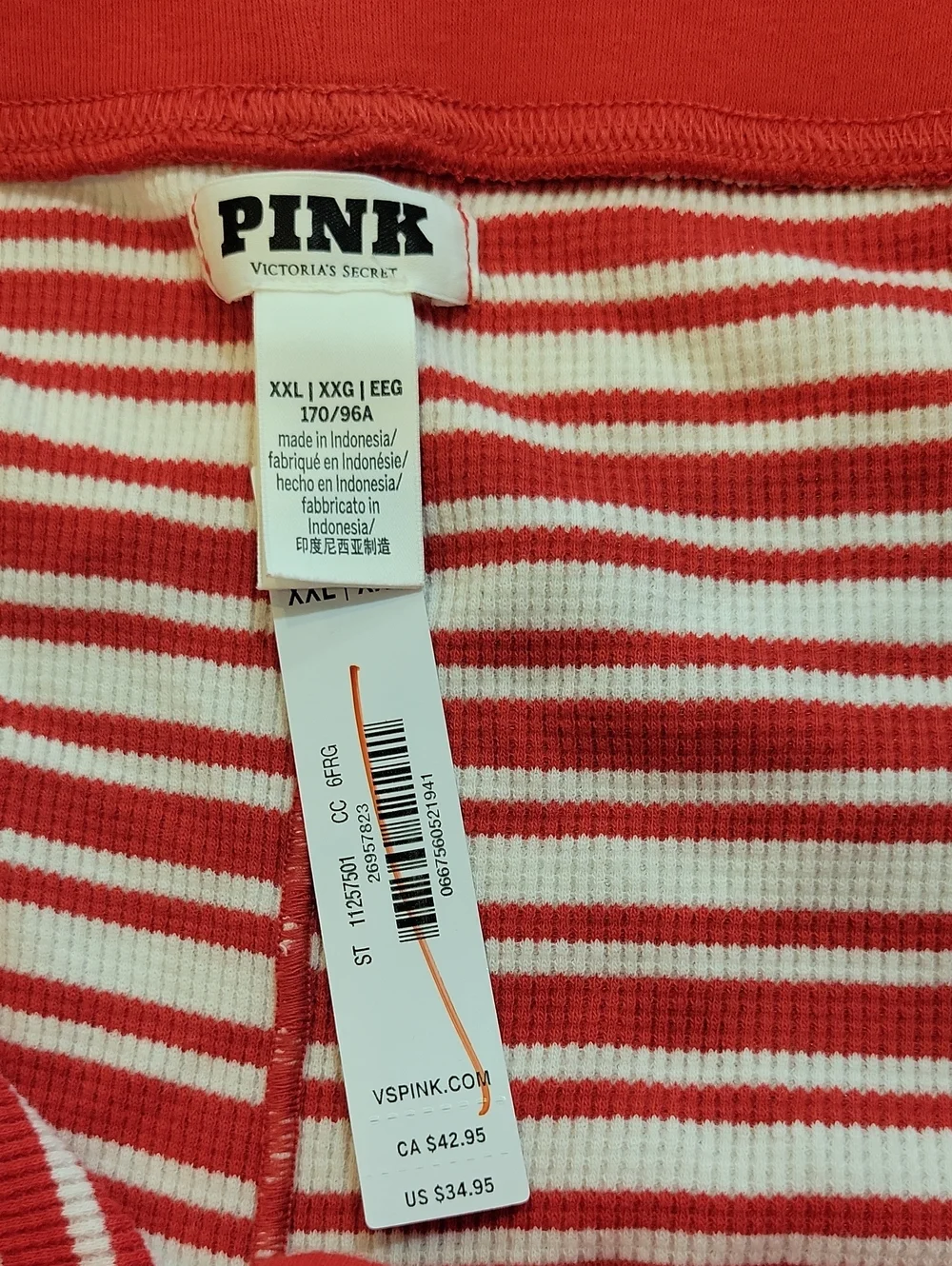 PINK Victoria's Secret 2 Piece Thermal Pajama Set Shorts/Top XXL NWT